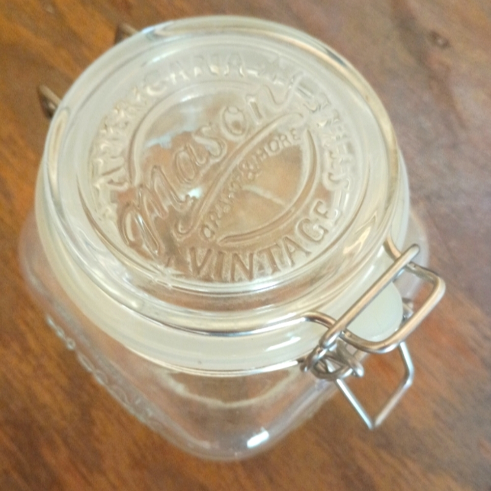 Vintage Mason Glass Jar w/ Lid & L Metal Clip